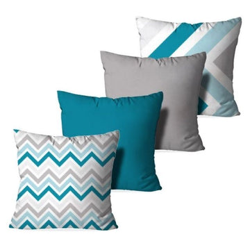 Teal Striped Printed Cushion Covers Pack of 4