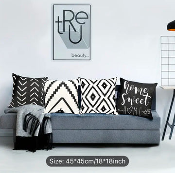 White & Black Pattern Cushion Covers Pack of 4