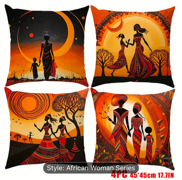 African Women Printed Cushion Covers Pack of 4