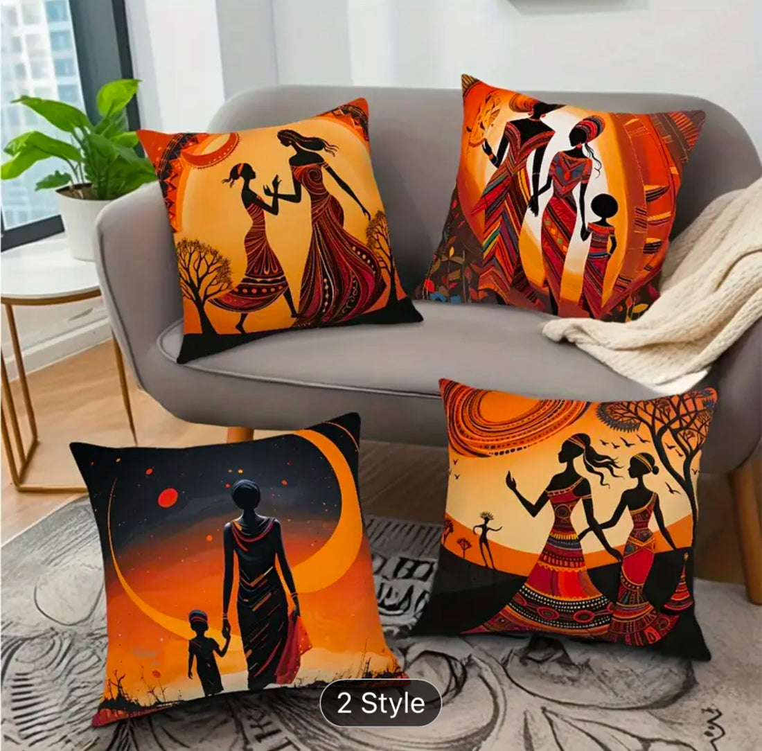 African Women Printed Cushion Covers Pack of 4