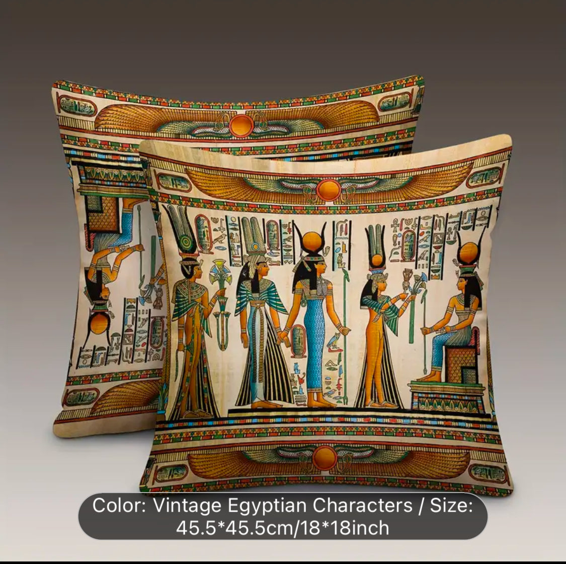 Vintage Egyptian Characters Printed Cushion Covers Pack of 2