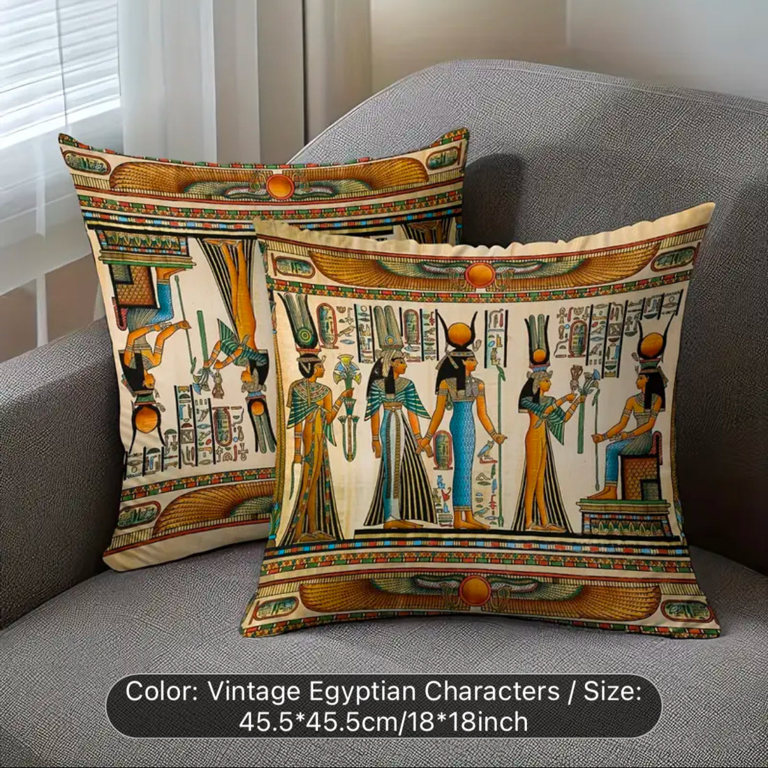 Vintage Egyptian Characters Printed Cushion Covers Pack of 2