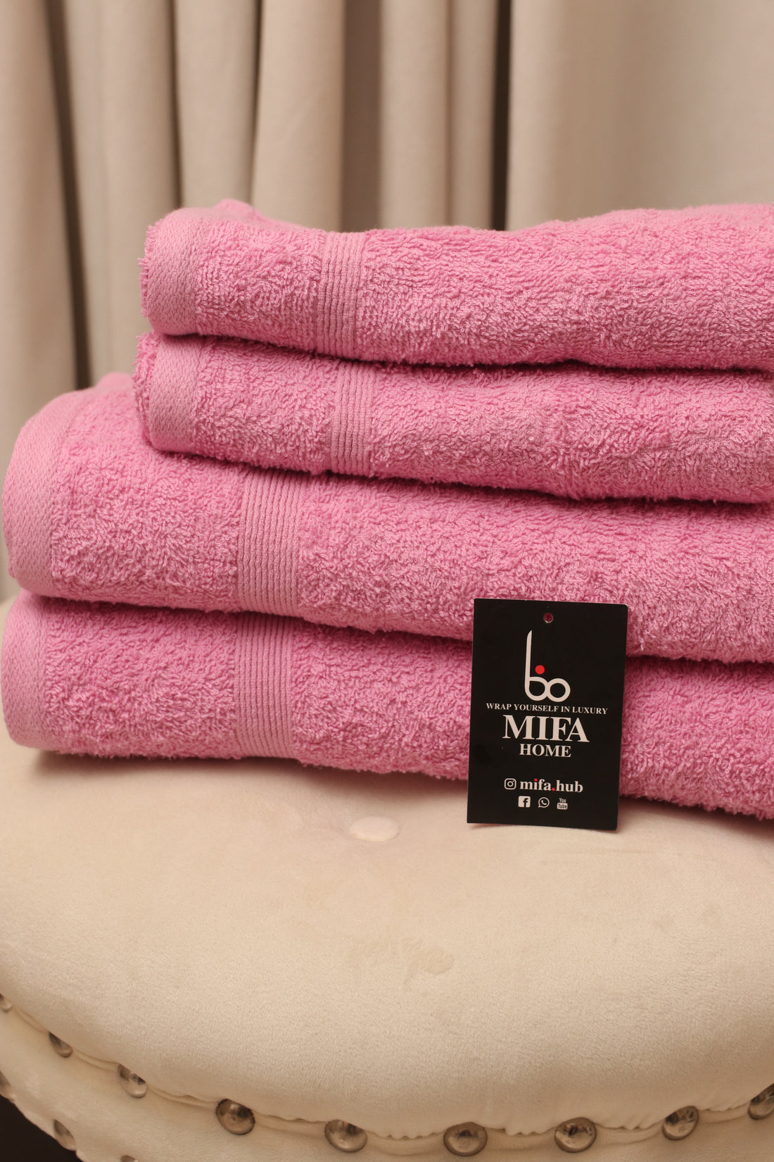 Pink Pack of 4 Luxury Cotton Towels- 2 Hand Towels & 2 Bath Towels