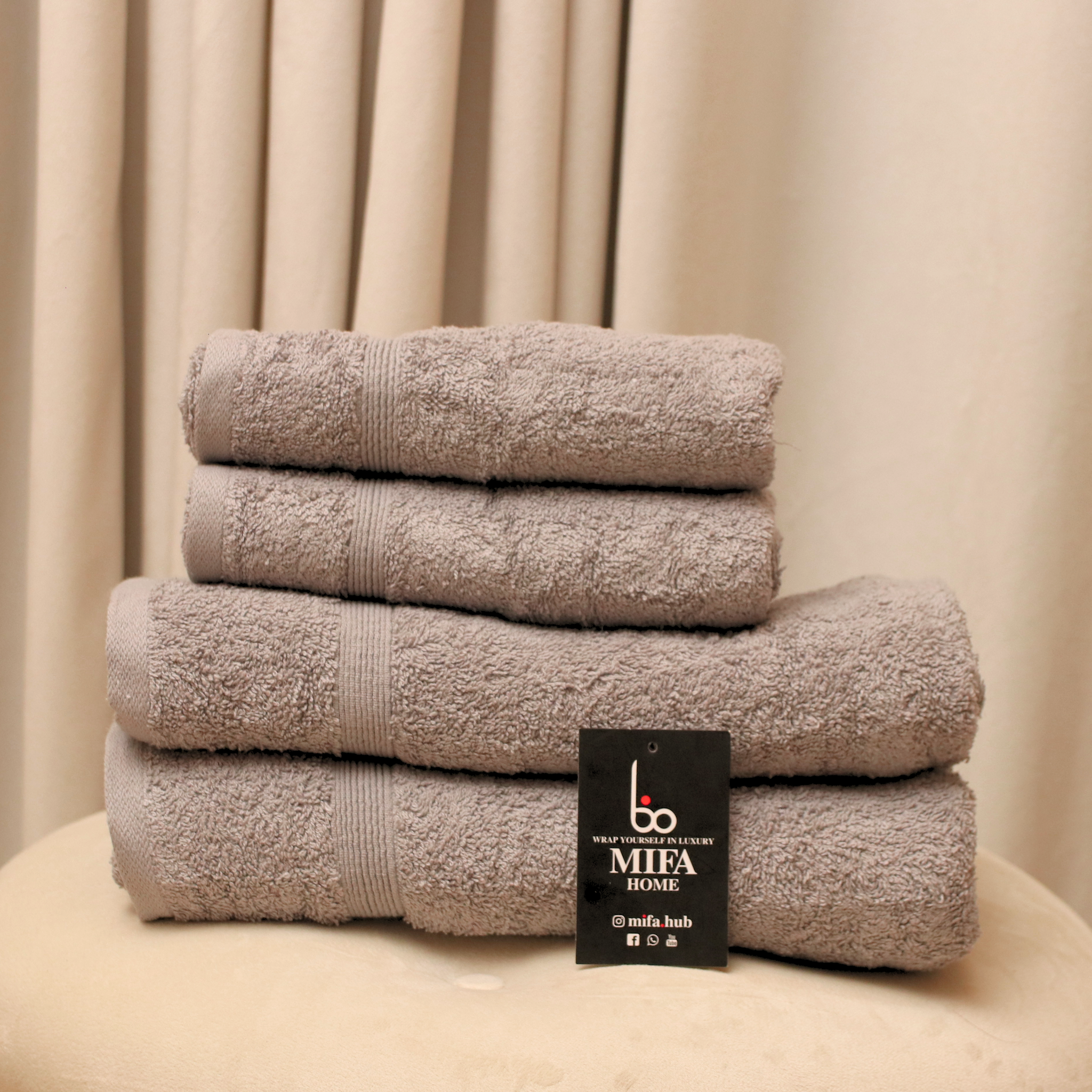 Silver Pack of 4 Luxury Cotton Towels- 2 Hand Towels & 2 Bath Towels