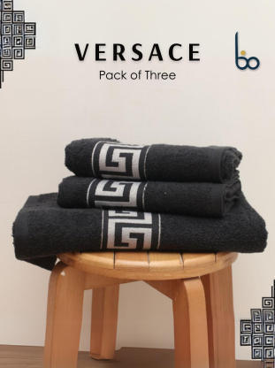 Black Versace Pack of 3 Towel Set | Super Soft 100% Cotton Ringspun Yarn | Mifa Hub