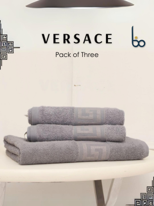 Grey Versace Pack of 3 Towel Set | Super Soft 100% Cotton Ringspun Yarn | Mifa Hub