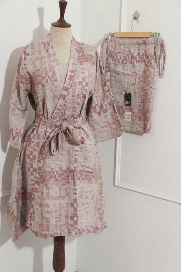 Women's Printed Pink Waffle Robe - Stylish & Comfortable Loungewear, Machine Washable