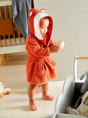 Fox Hooded Kids Bathrobe – Orange (Ages 9 Months to 3 Years)