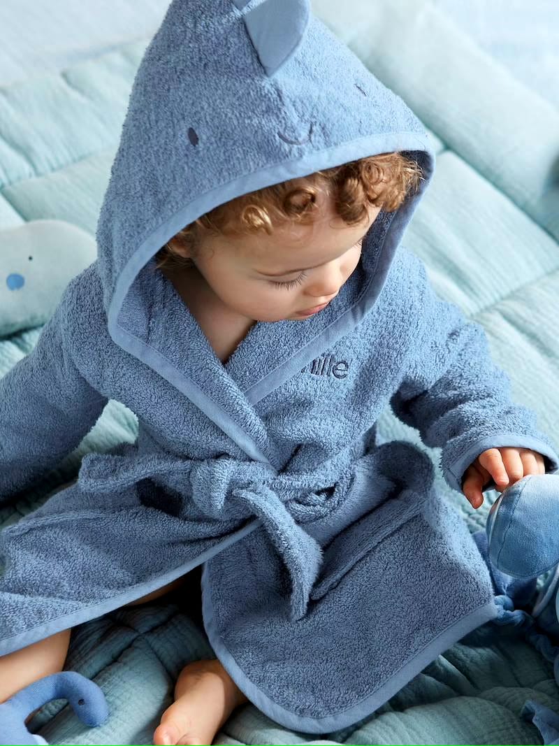 Dino Hooded Baby Bathrobe – Blue (Ages 9 Months to 3 Years)