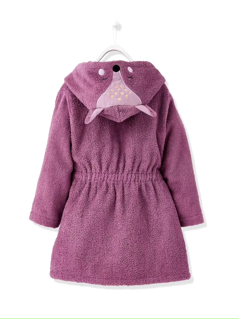 Deer Hooded Kids Bathrobe – Mauve (Ages 9 Months to 10 Years)