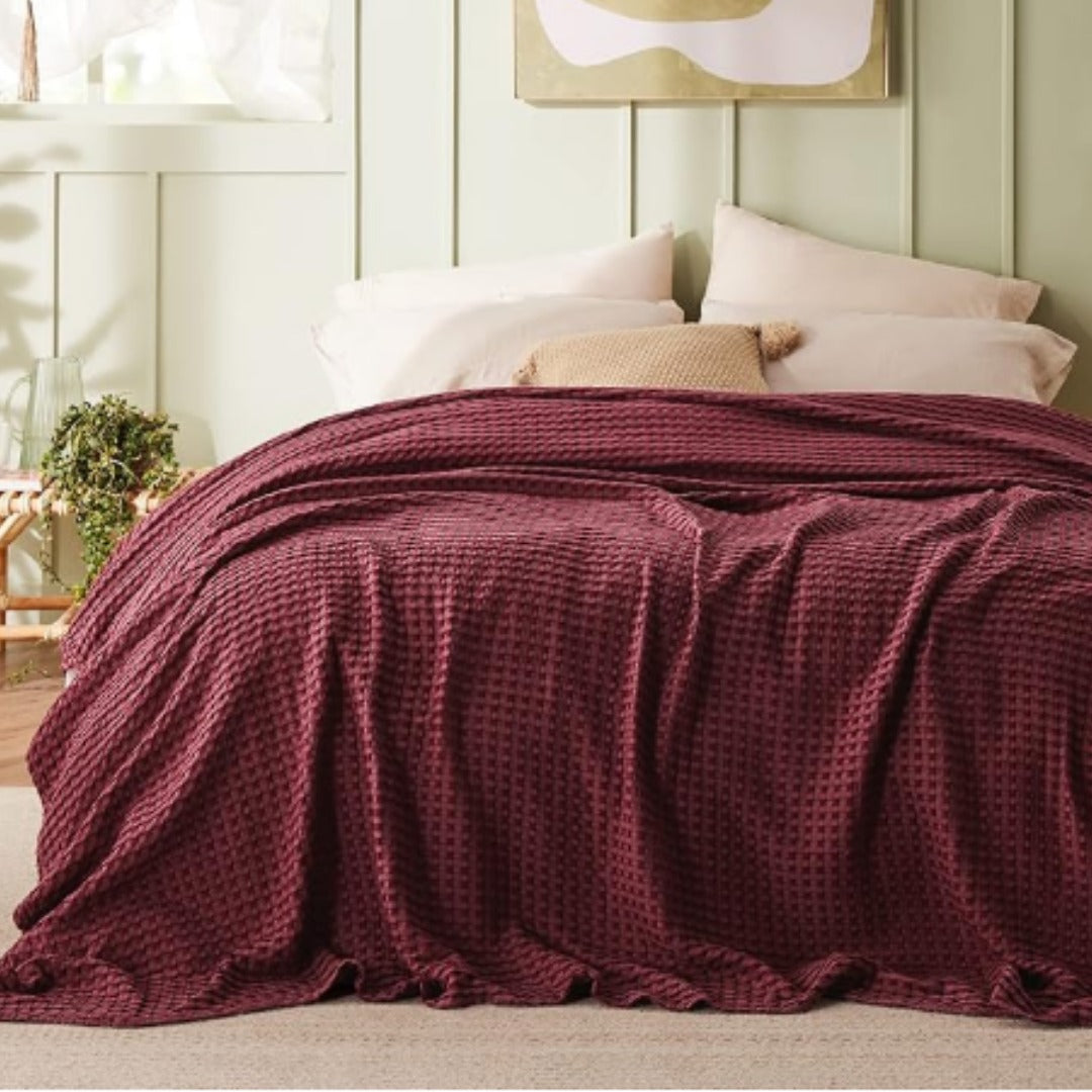 MAROON Cooling Cotton Waffle Blanket – Lightweight, Breathable Summer Blanket for Hot Sleepers
