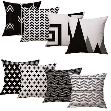 Linen Black and White Cushion Covers Pack of 8