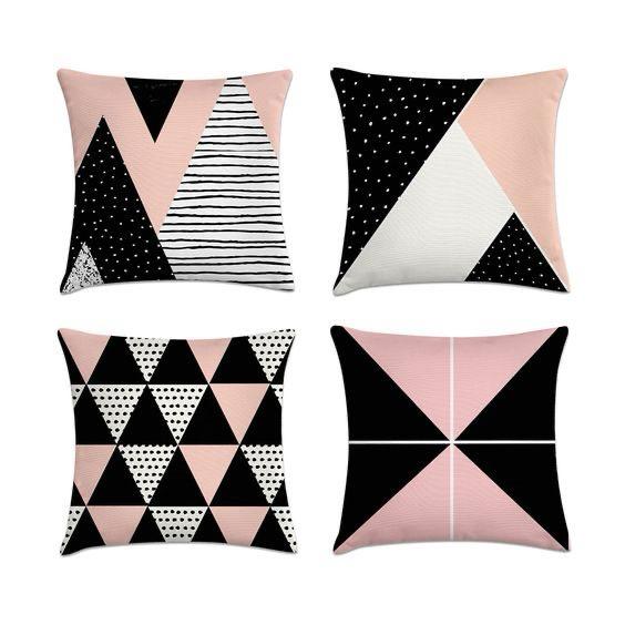 Minimilistic Pink&Black geomaterical Printed Cushion Covers Pack of 4