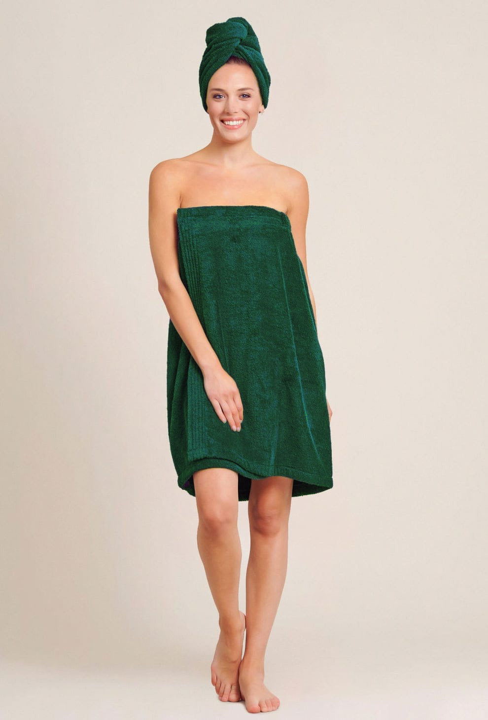 Womens Shower Wrap and Hair Turban set of 2 Hunter Green