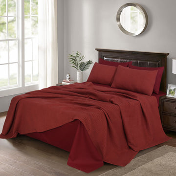 RUST 6-Piece Bed in a Bag – Waffle Blanket & Plain Sheet Set-King Size