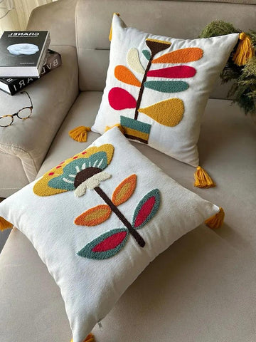 Set of 2 Floral Punched Needle Geometric Cushion Covers(18x18 inches)