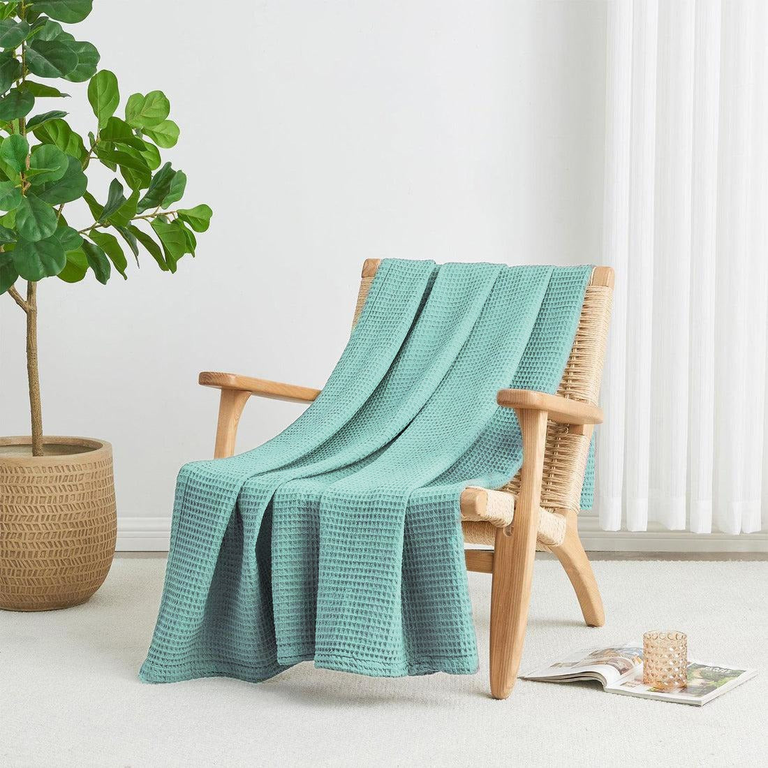 Mint Single Cotton Waffle Weave Blanket,Throw 72x90 inches